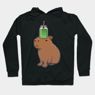 Capybara with a Green Smoothie on its head Hoodie